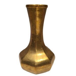 Solid Brass Vintage 8.25"x 4.5" Octagon Shape Bud Vase Boho Style Patina EUC